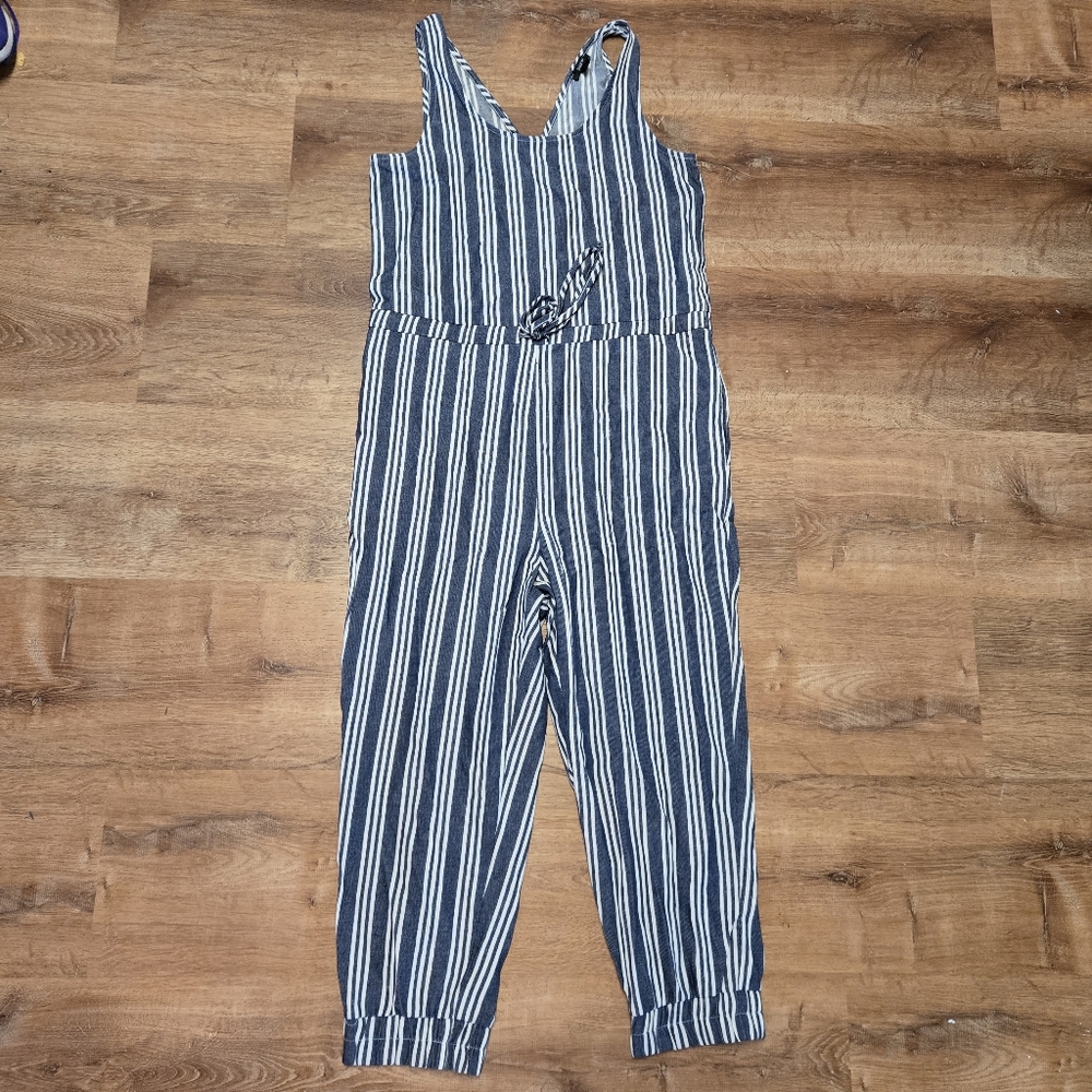 DREW Blue and White Striped Jumpsuit Size Medium